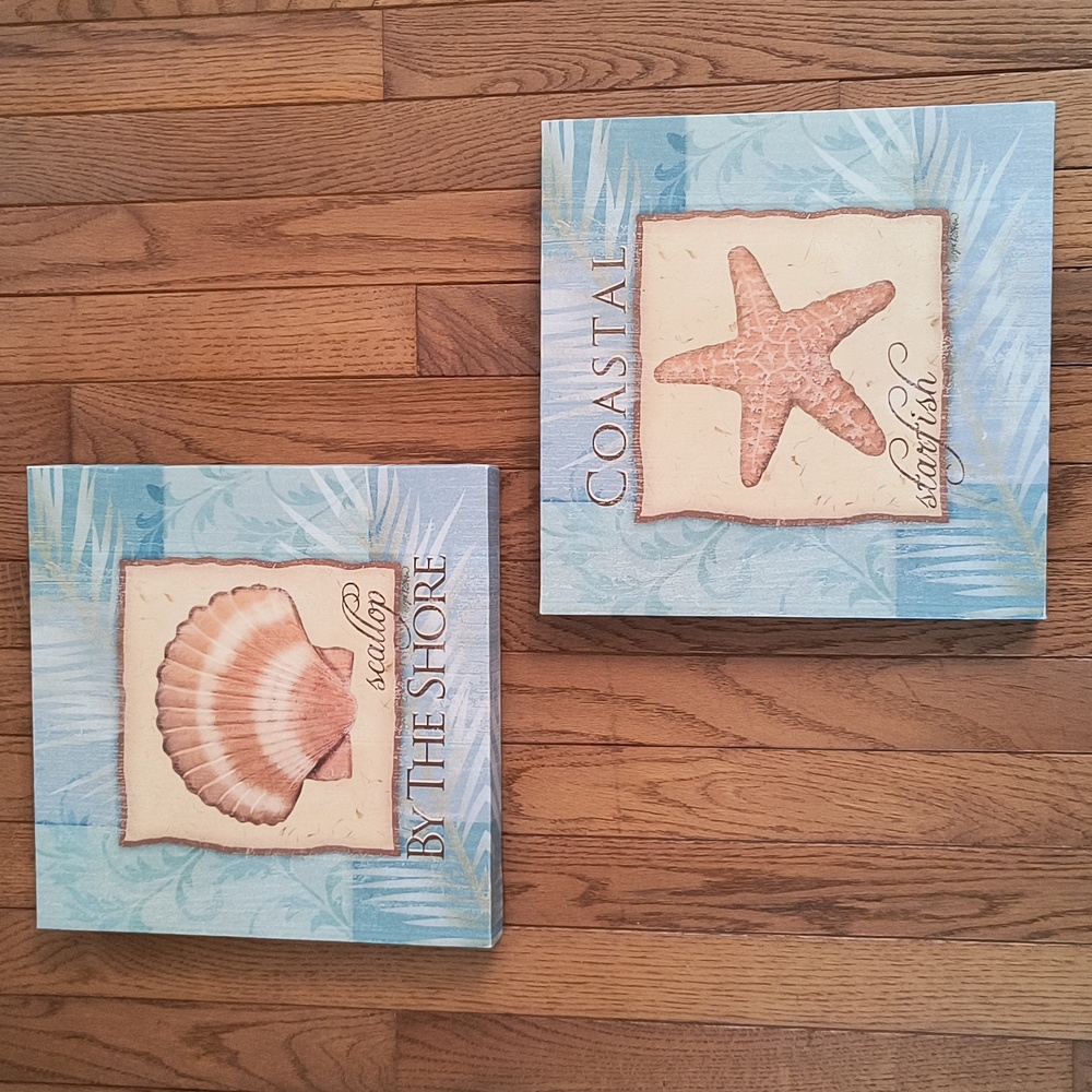 Coastal Starfish and Scallop Shell Canvas Wall Art